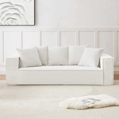 Canapé modulaire 3 places en velours côtelé de 88,97 po avec 5 coussins décoratifs et design spacieux