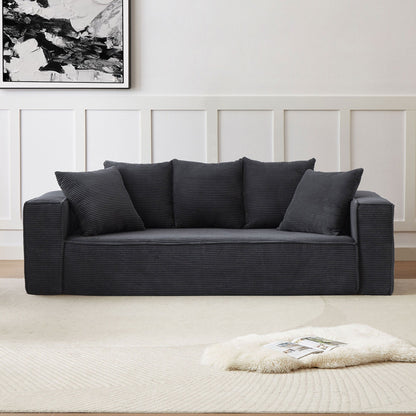 Canapé modulaire 3 places en velours côtelé de 88,97 po avec 5 coussins décoratifs et design spacieux
