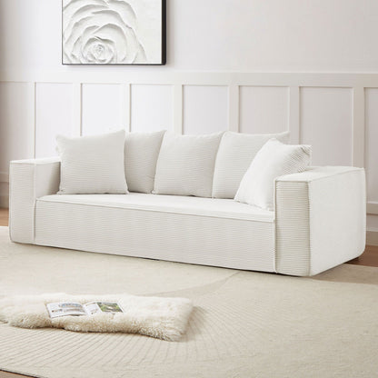 Canapé modulaire 3 places en velours côtelé de 88,97 po avec 5 coussins décoratifs et design spacieux