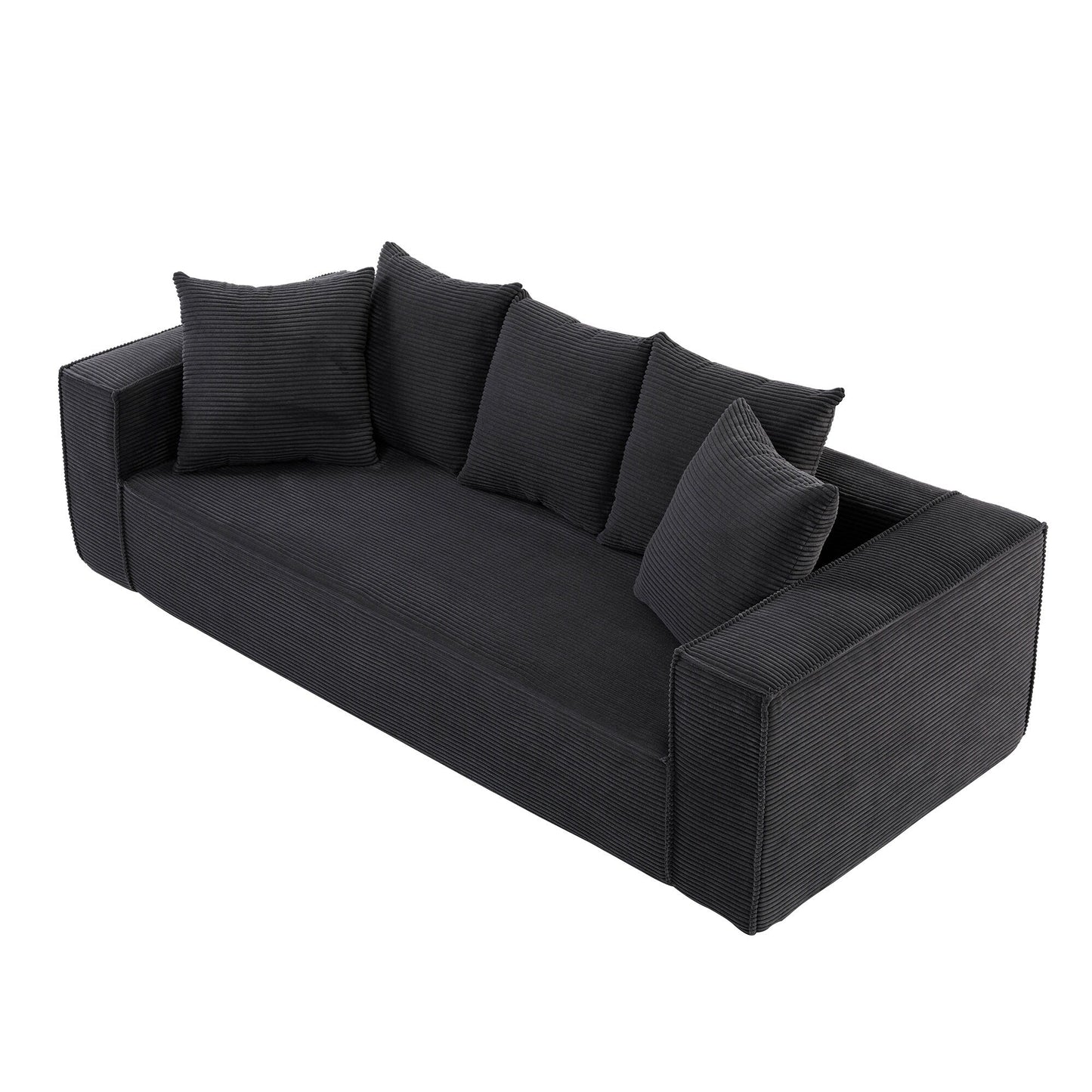 Canapé modulaire 3 places en velours côtelé de 88,97 po avec 5 coussins décoratifs et design spacieux