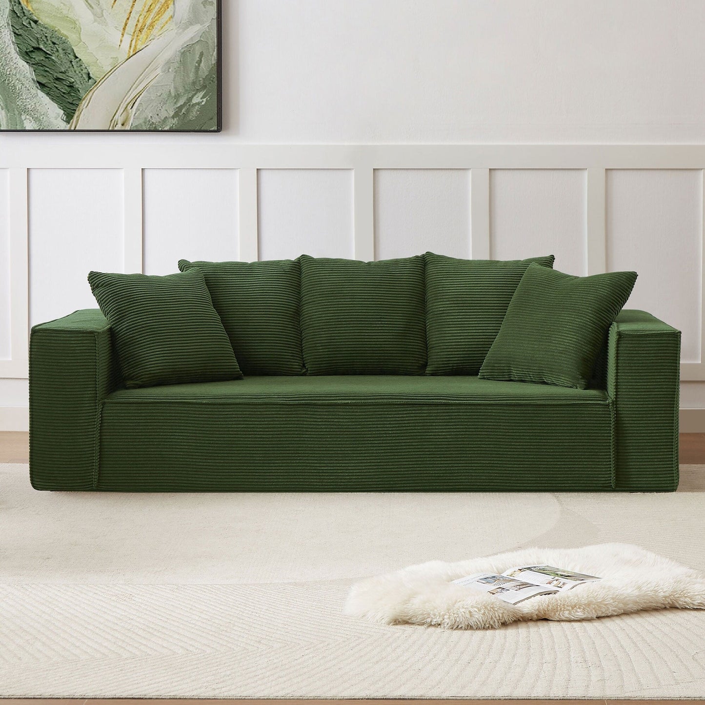 Canapé modulaire 3 places en velours côtelé de 88,97 po avec 5 coussins décoratifs et design spacieux