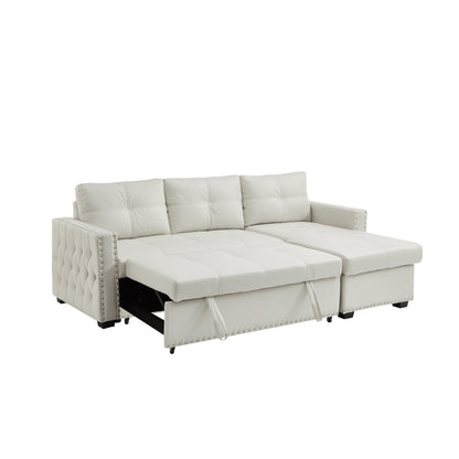 Canapé-lit convertible 3 places en microfibre de 88 pouces avec méridienne de rangement et fonction coulissante