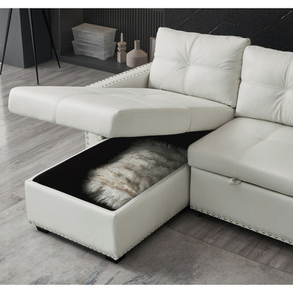 Canapé convertible en microfibre de 88 pouces avec lit gigogne et méridienne de rangement