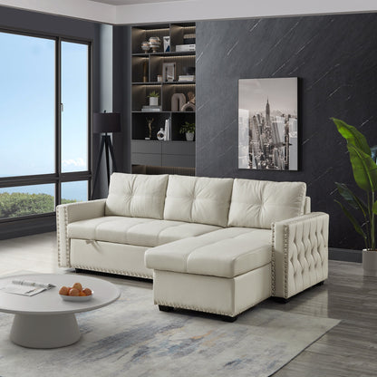 Canapé convertible en microfibre de 88 pouces avec lit gigogne et méridienne de rangement