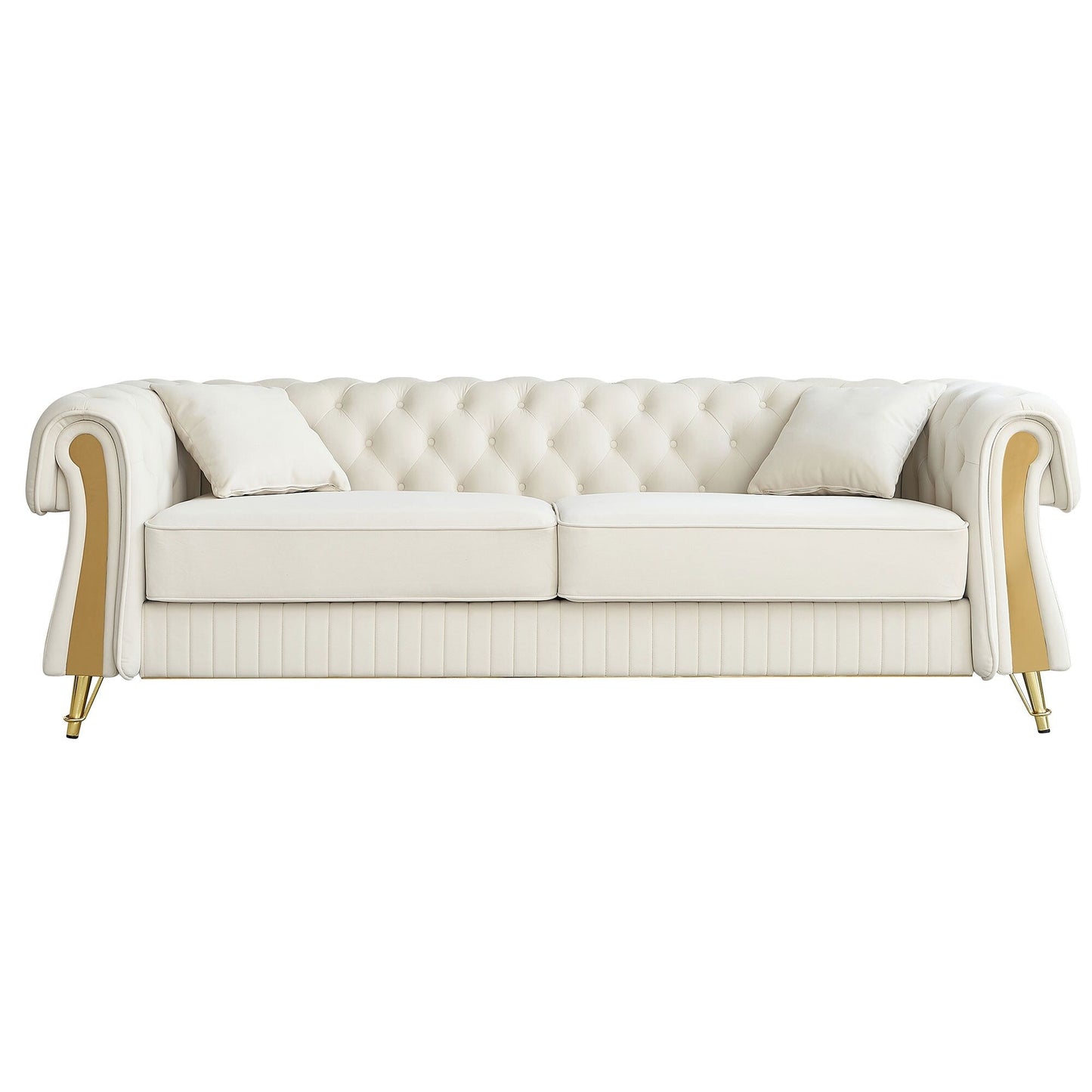 Canapé 3 places en velours 89 avec deux coussins d'assise et deux coussins décoratifs