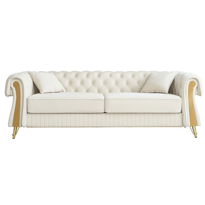 Canapé 3 places en velours 89 avec deux coussins d'assise et deux coussins décoratifs