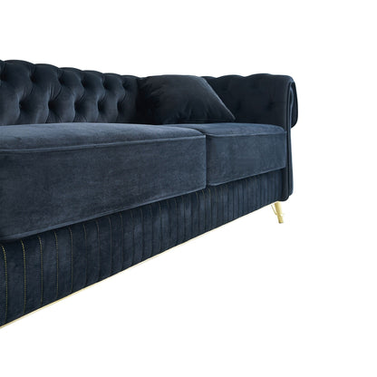 Canapé 3 places en velours 89 avec deux coussins d'assise et deux coussins décoratifs