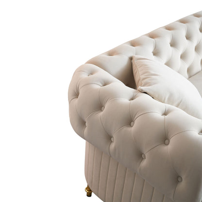 Canapé 3 places en velours 89 avec deux coussins d'assise et deux coussins décoratifs