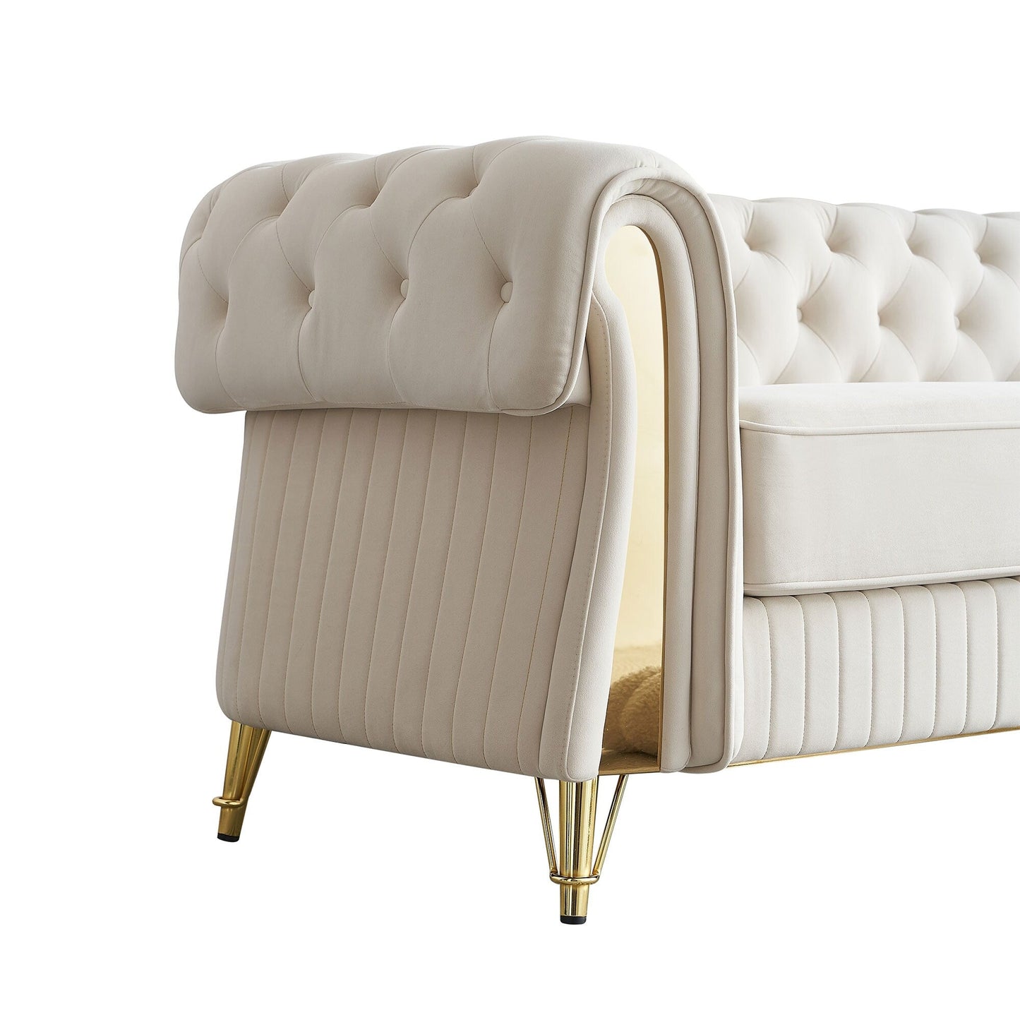Canapé 3 places en velours 89 avec deux coussins d'assise et deux coussins décoratifs