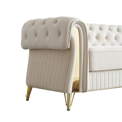 Canapé 3 places en velours 89 avec deux coussins d'assise et deux coussins décoratifs