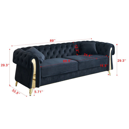 Canapé 3 places en velours 89 avec deux coussins d'assise et deux coussins décoratifs