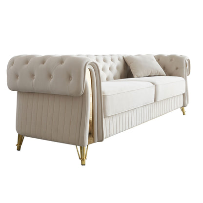 Canapé 3 places en velours 89 avec deux coussins d'assise et deux coussins décoratifs