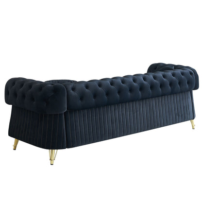 Canapé 3 places en velours 89 avec deux coussins d'assise et deux coussins décoratifs