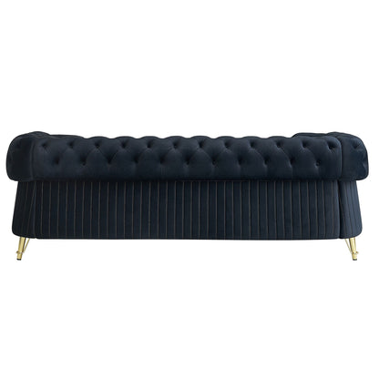 Canapé 3 places en velours 89 avec deux coussins d'assise et deux coussins décoratifs