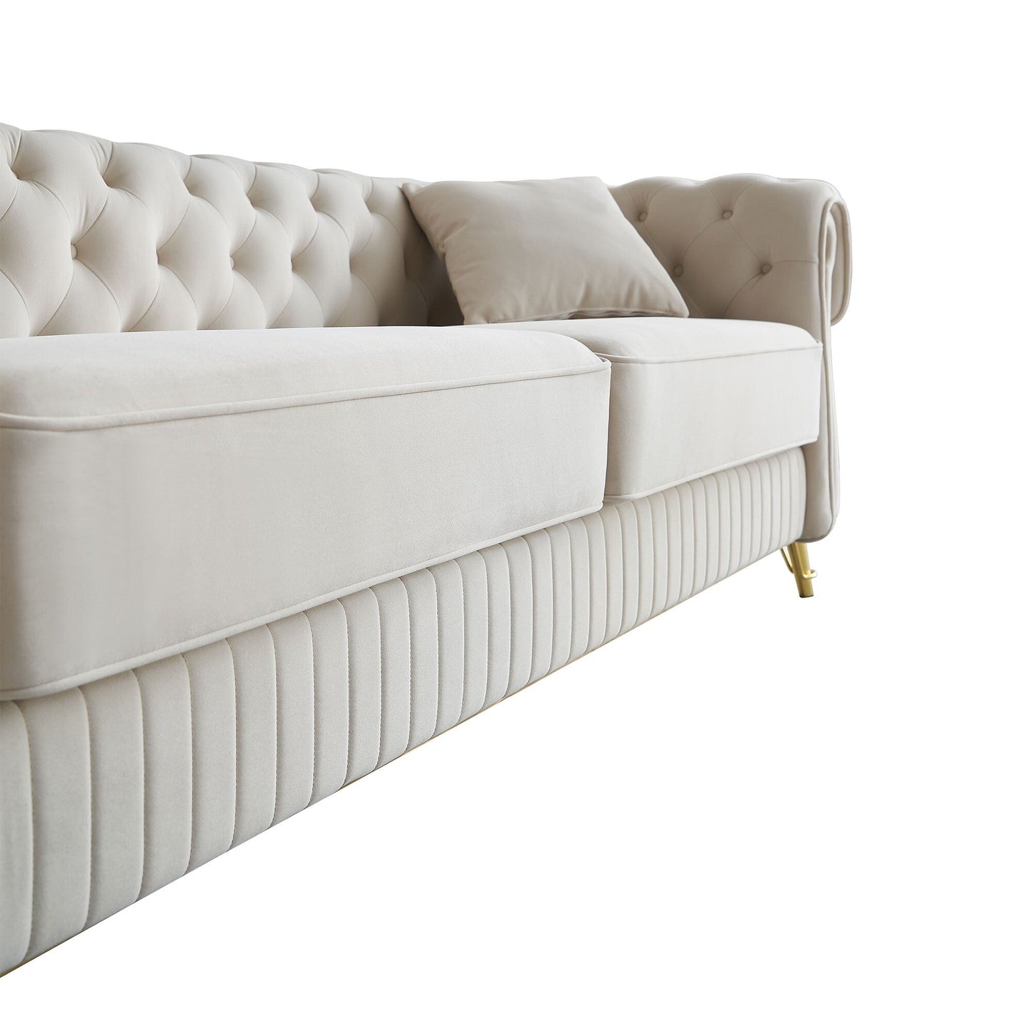 Canapé 3 places en velours 89 avec deux coussins d'assise et deux coussins décoratifs