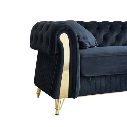 Canapé 3 places en velours 89 avec deux coussins d'assise et deux coussins décoratifs
