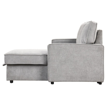 Canapé-lit 3 places en polyester en forme de L de 89 po avec lit gigogne, méridienne de rangement, ports USB et porte-gobelets