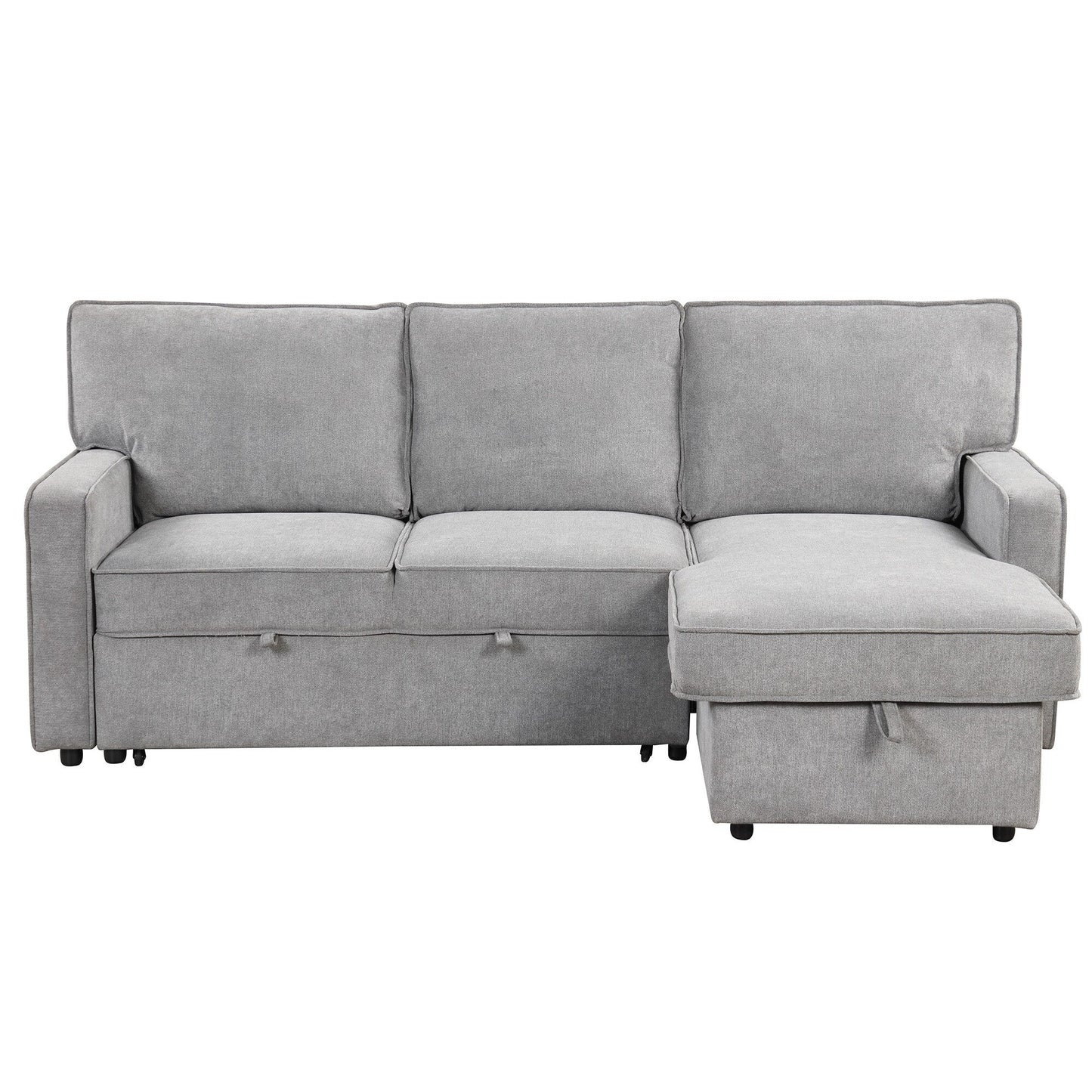 Canapé-lit 3 places en polyester en forme de L de 89 pouces avec lit gigogne, ports USB, méridienne de rangement et porte-gobelets
