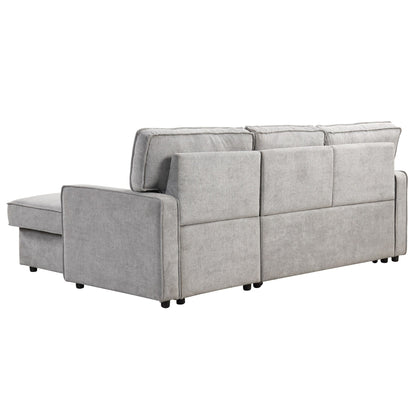 Canapé-lit 3 places en polyester de 89 po avec lit gigogne, chargement USB, pouf de rangement et porte-gobelets intégrés