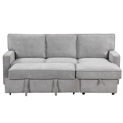 Canapé-lit 3 places en polyester de 89 po avec lit gigogne, chargement USB, pouf de rangement et porte-gobelets intégrés