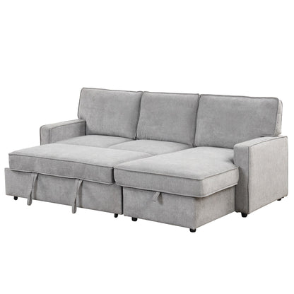 Canapé-lit 3 places en polyester de 89 po avec lit gigogne, pouf de rangement, port USB et porte-gobelets intégrés