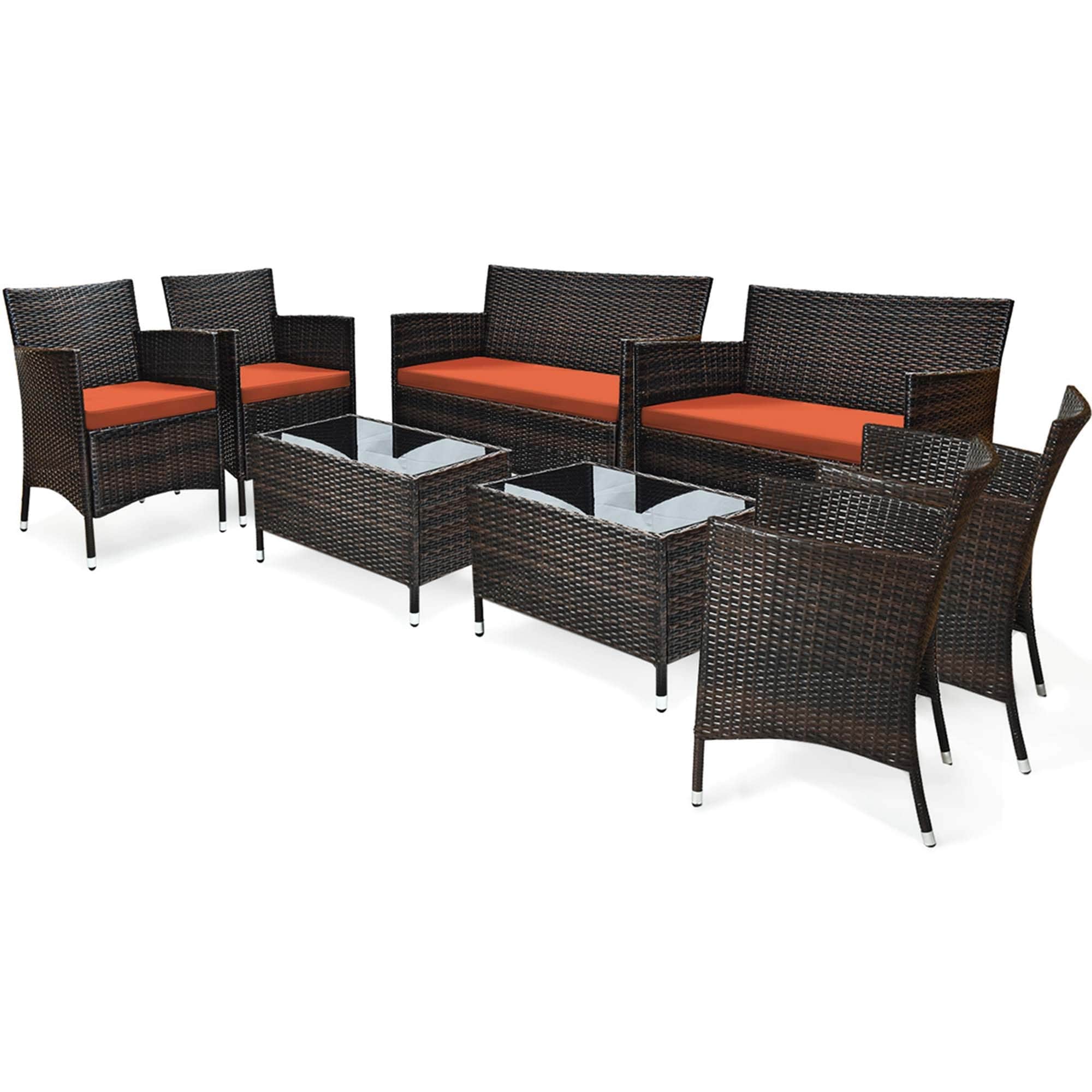 Ensemble de meubles de jardin en rotin 8 pièces avec table d'appoint