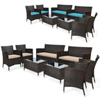 Ensemble de meubles de jardin en rotin 8 pièces avec table d'appoint