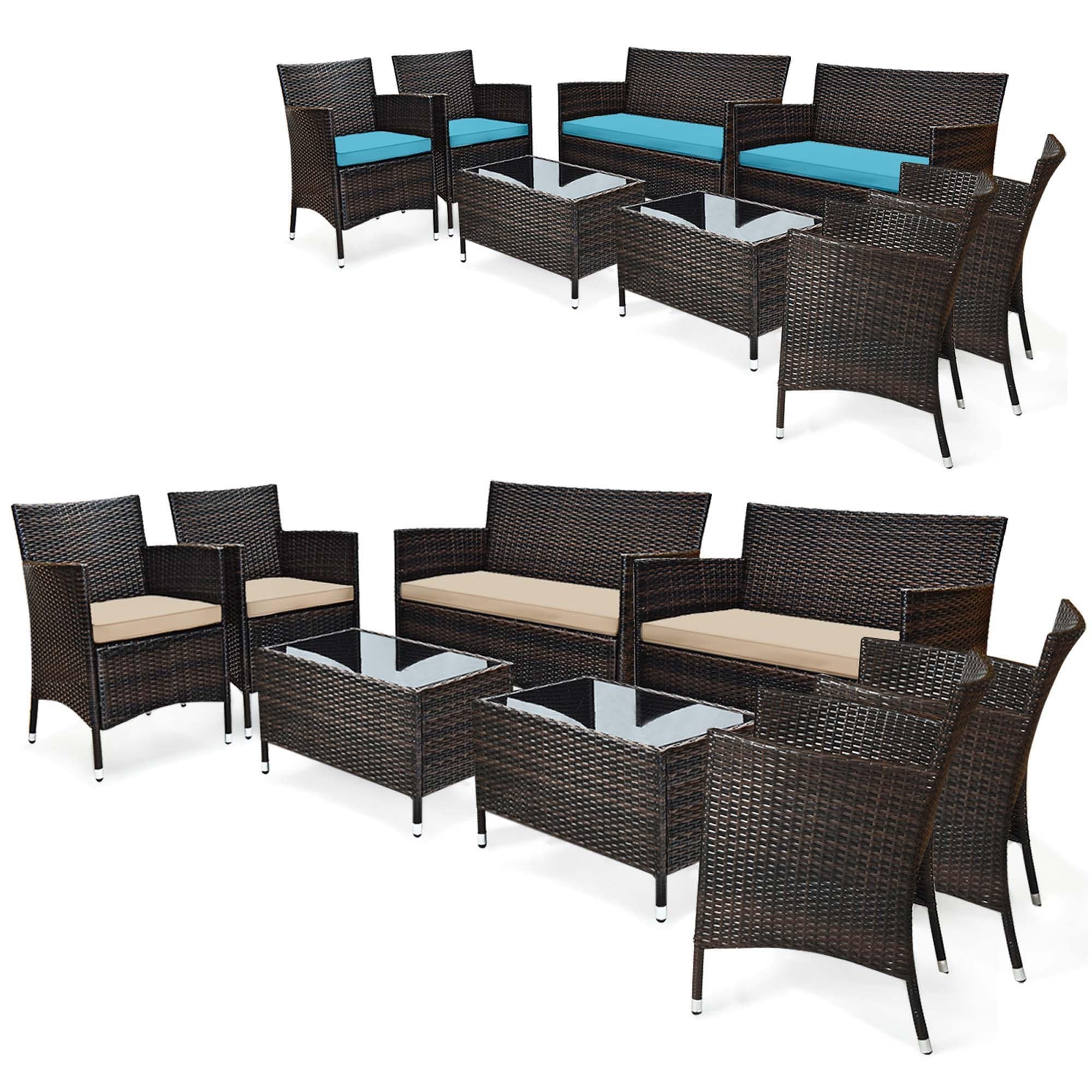 Ensemble de meubles de jardin en rotin 8 pièces avec table d'appoint