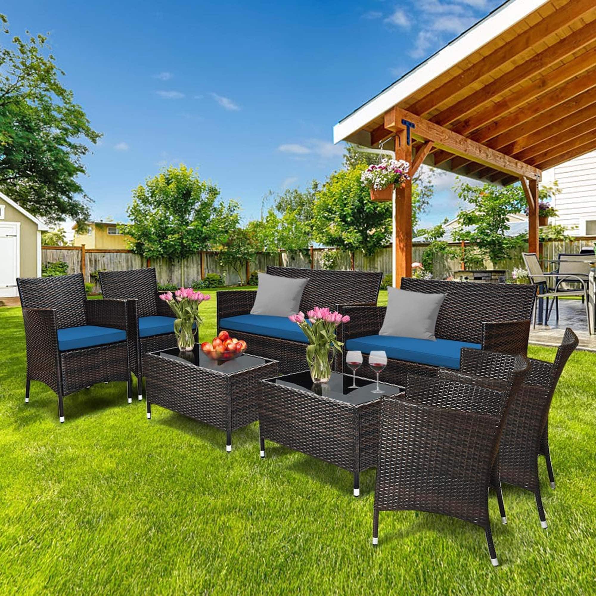 Ensemble de meubles de jardin en rotin 8 pièces avec table d'appoint