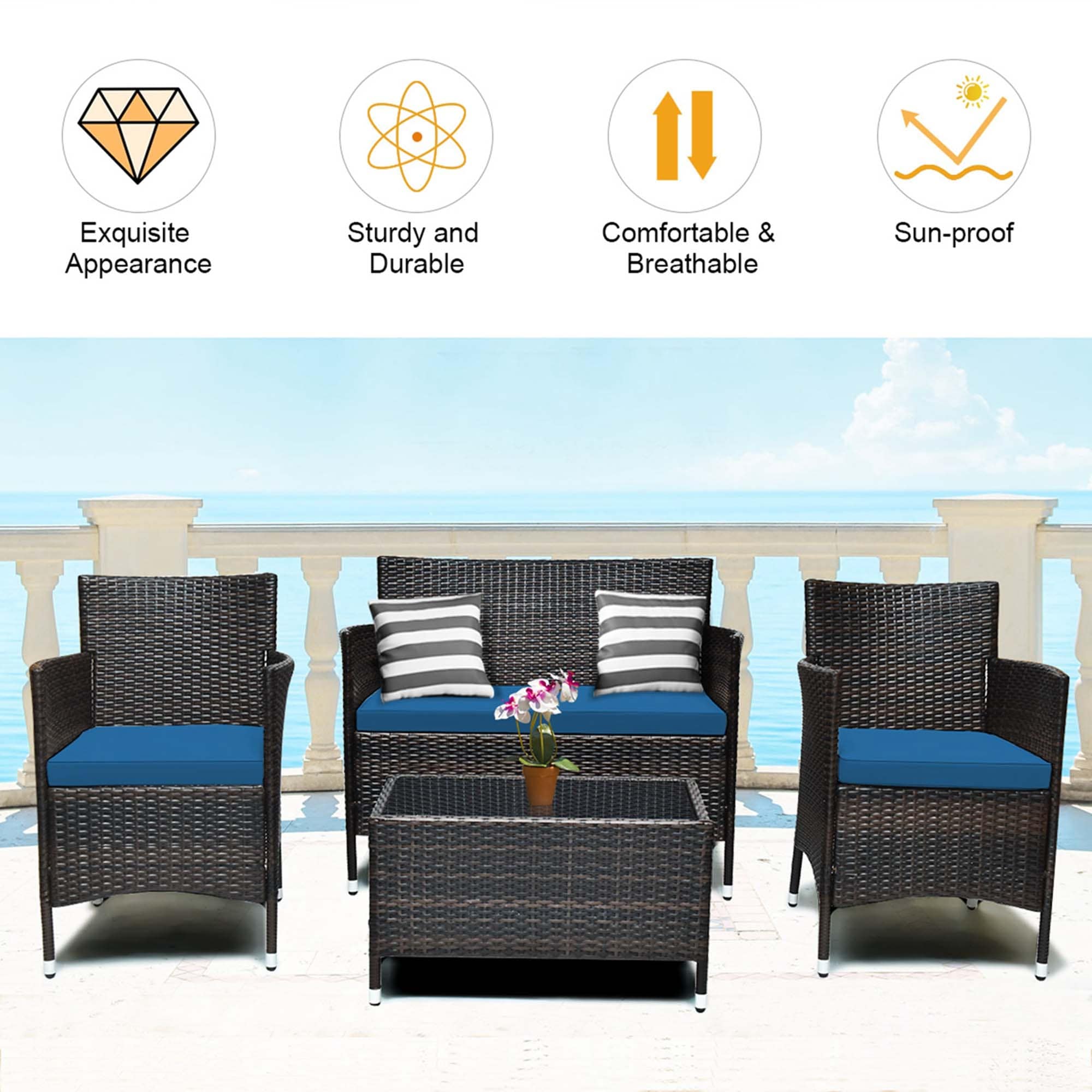 Ensemble de meubles de jardin en rotin 8 pièces avec table d'appoint