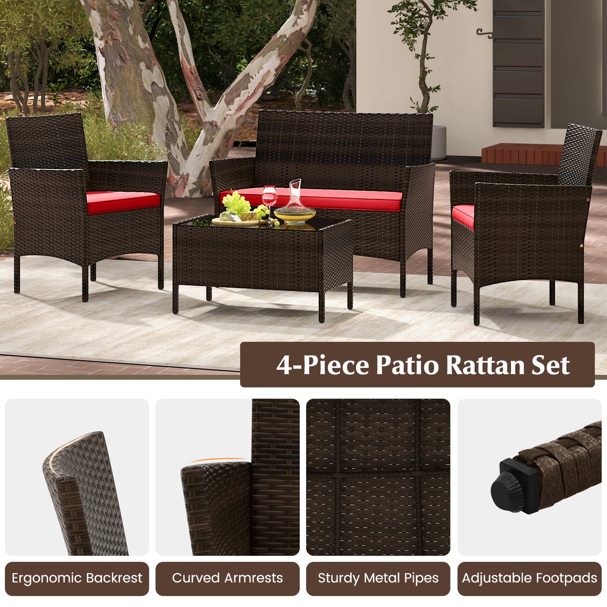 Ensemble de meubles de jardin en rotin 8 pièces avec table d'appoint