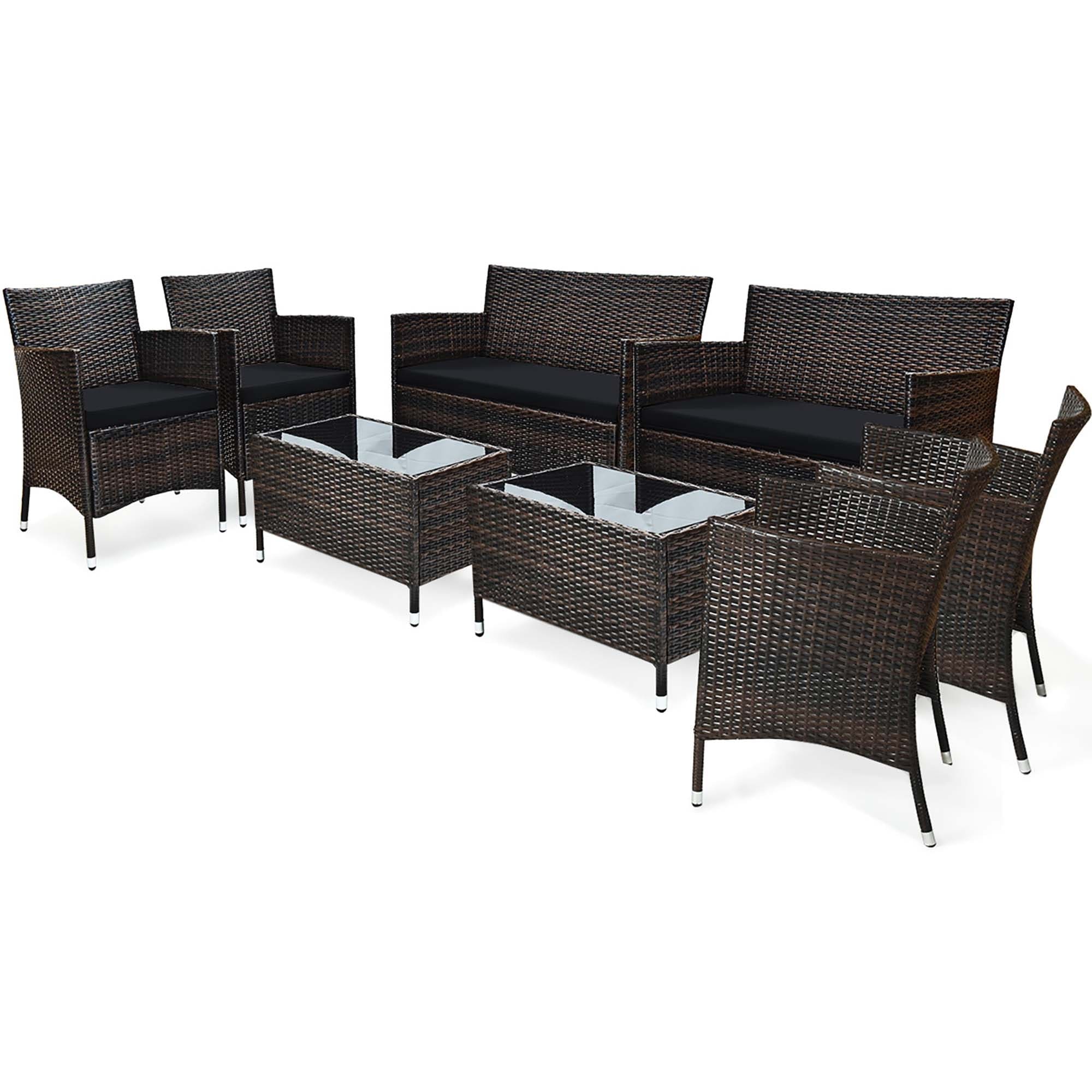 Ensemble de meubles de jardin en rotin 8 pièces avec table d'appoint