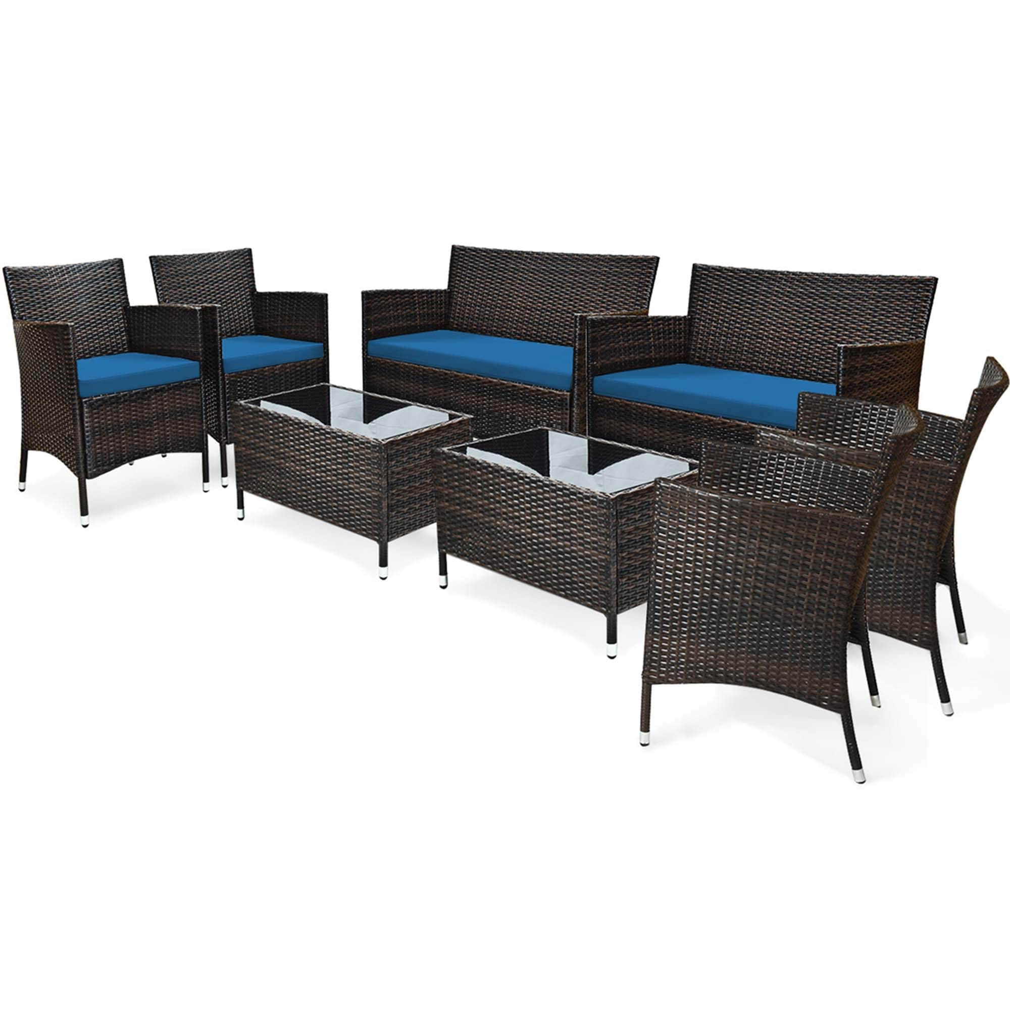 Ensemble de meubles de jardin en rotin 8 pièces avec table d'appoint