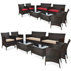 Ensemble de meubles de jardin en rotin 8 pièces avec table d'appoint