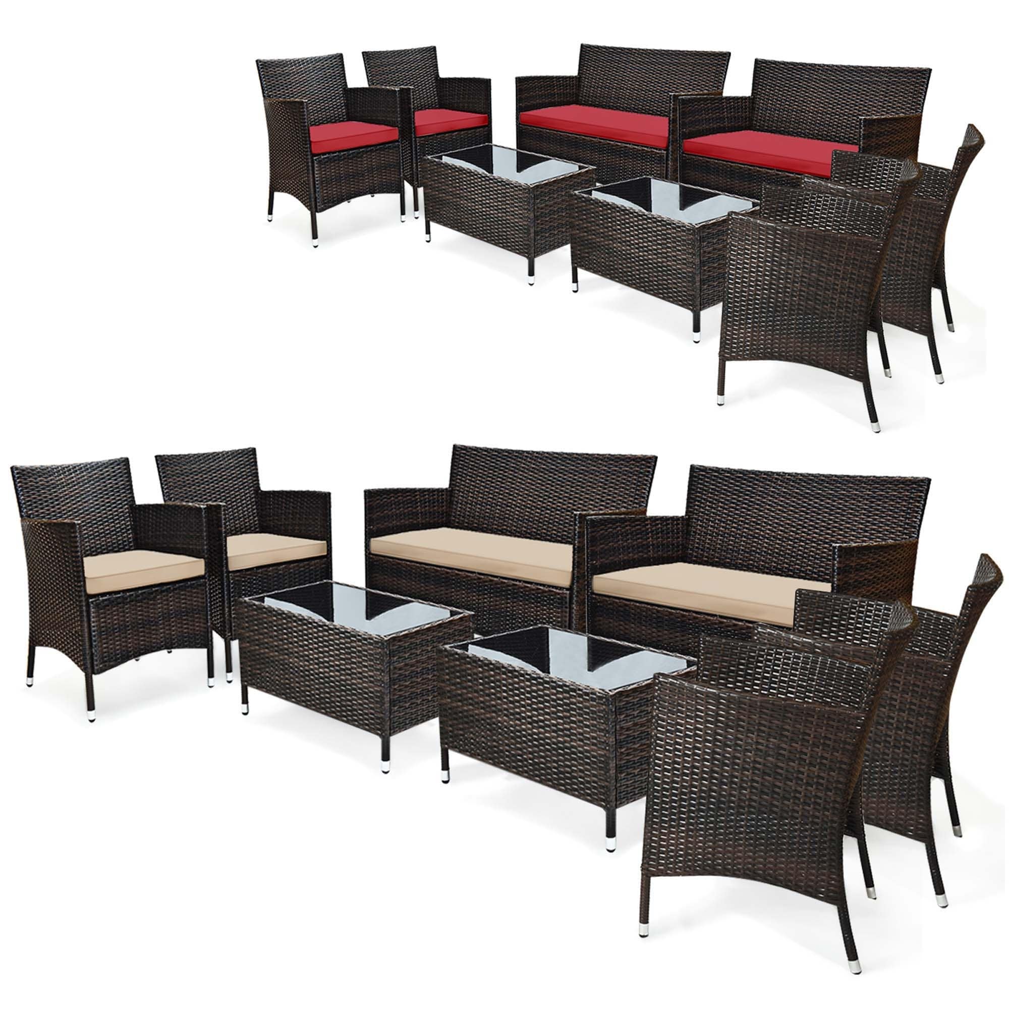 Ensemble de meubles de jardin en rotin 8 pièces avec table d'appoint
