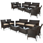 Ensemble de meubles de jardin en rotin 8 pièces avec table d'appoint