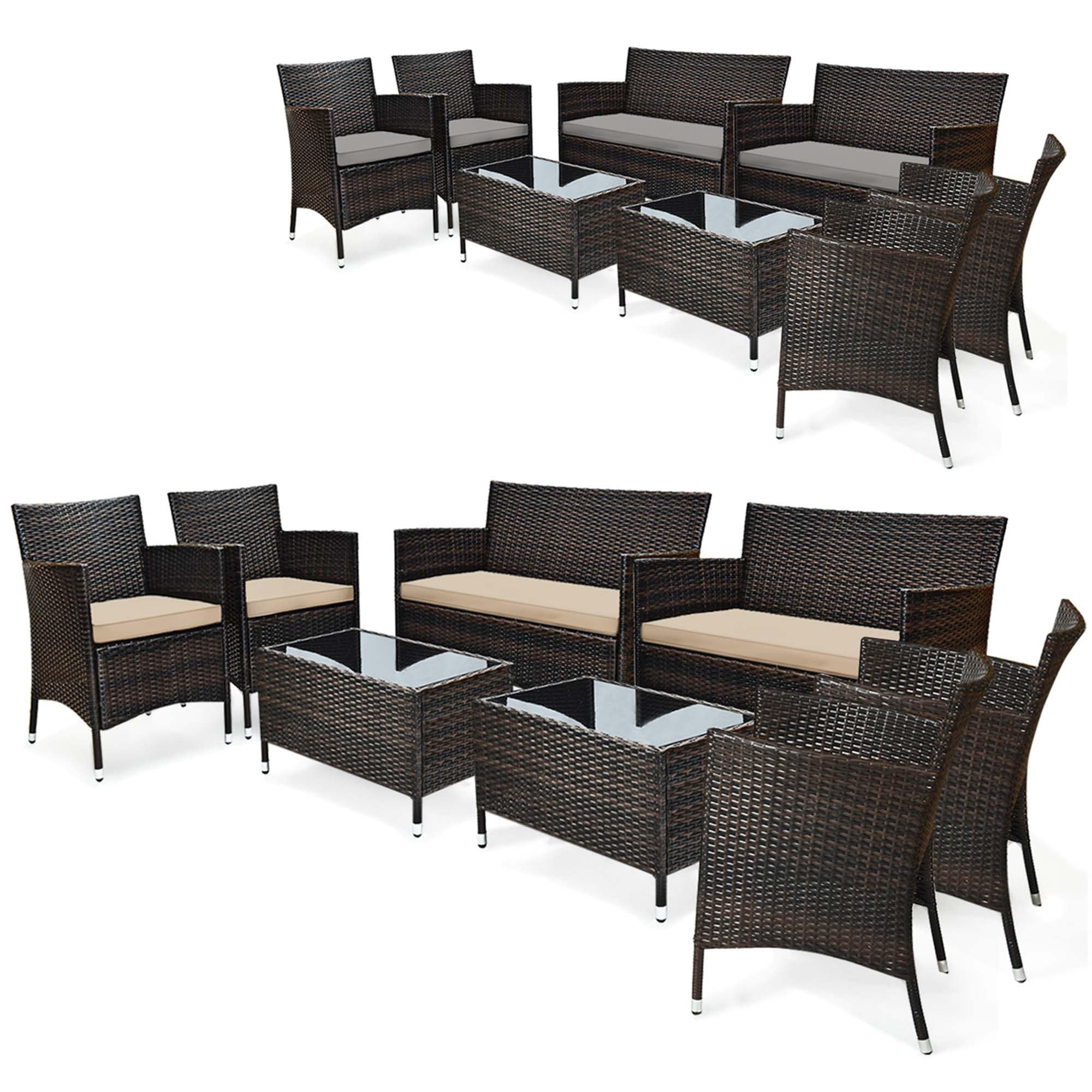 Ensemble de meubles de jardin en rotin 8 pièces avec table d'appoint