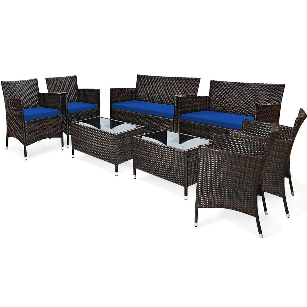 Ensemble de meubles de jardin en rotin 8 pièces avec table d'appoint