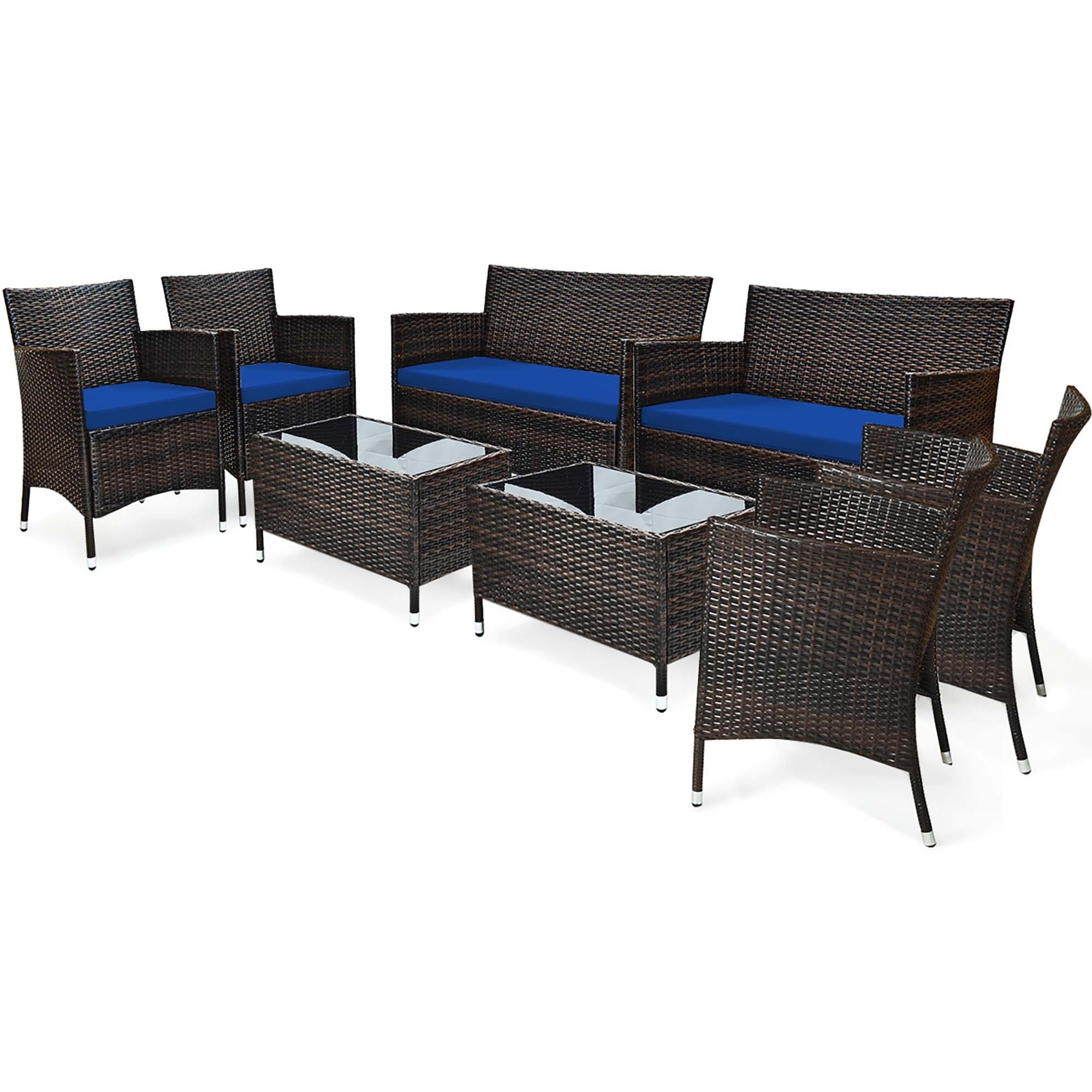 Ensemble de meubles de jardin en rotin 8 pièces avec table d'appoint