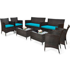 Ensemble de meubles de jardin en rotin 8 pièces avec table d'appoint
