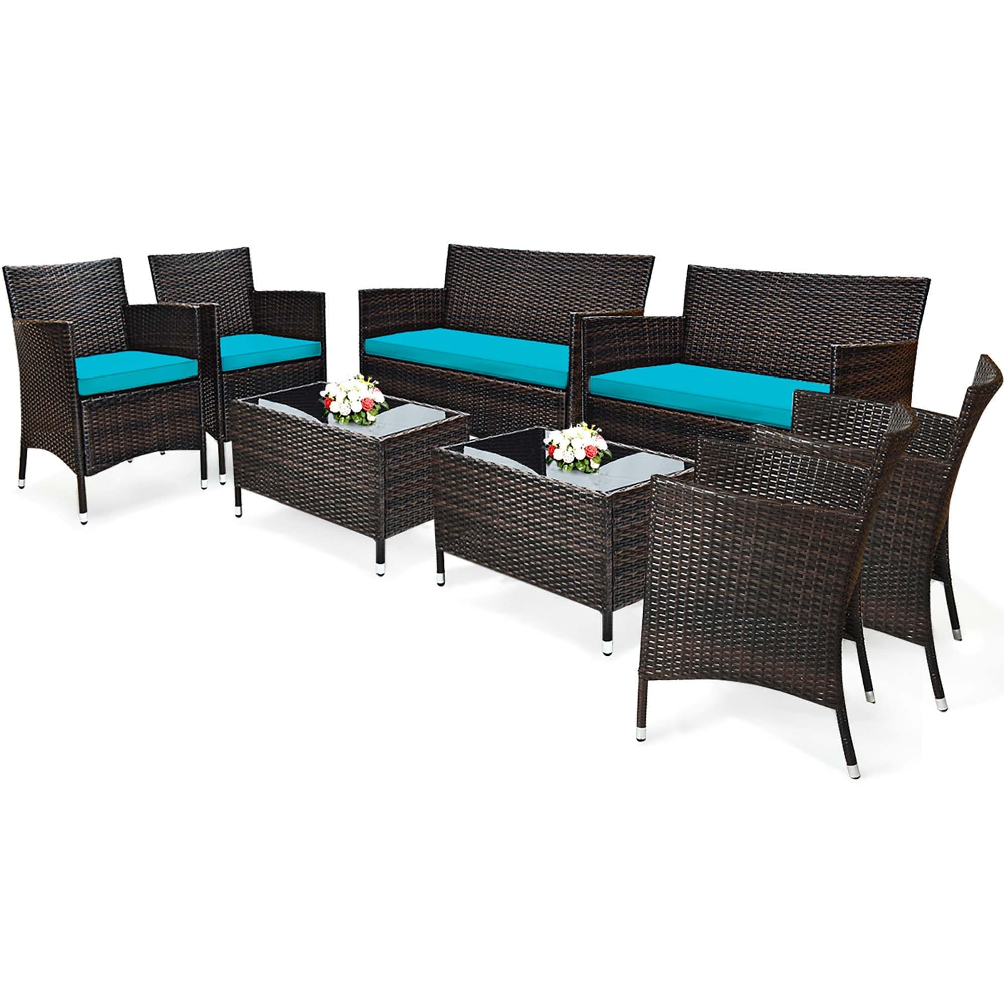 Ensemble de meubles de jardin en rotin 8 pièces avec table d'appoint