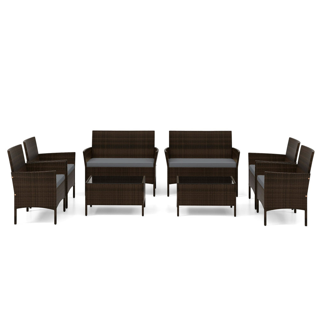 Ensemble de meubles de jardin en rotin 8 pièces avec table d'appoint