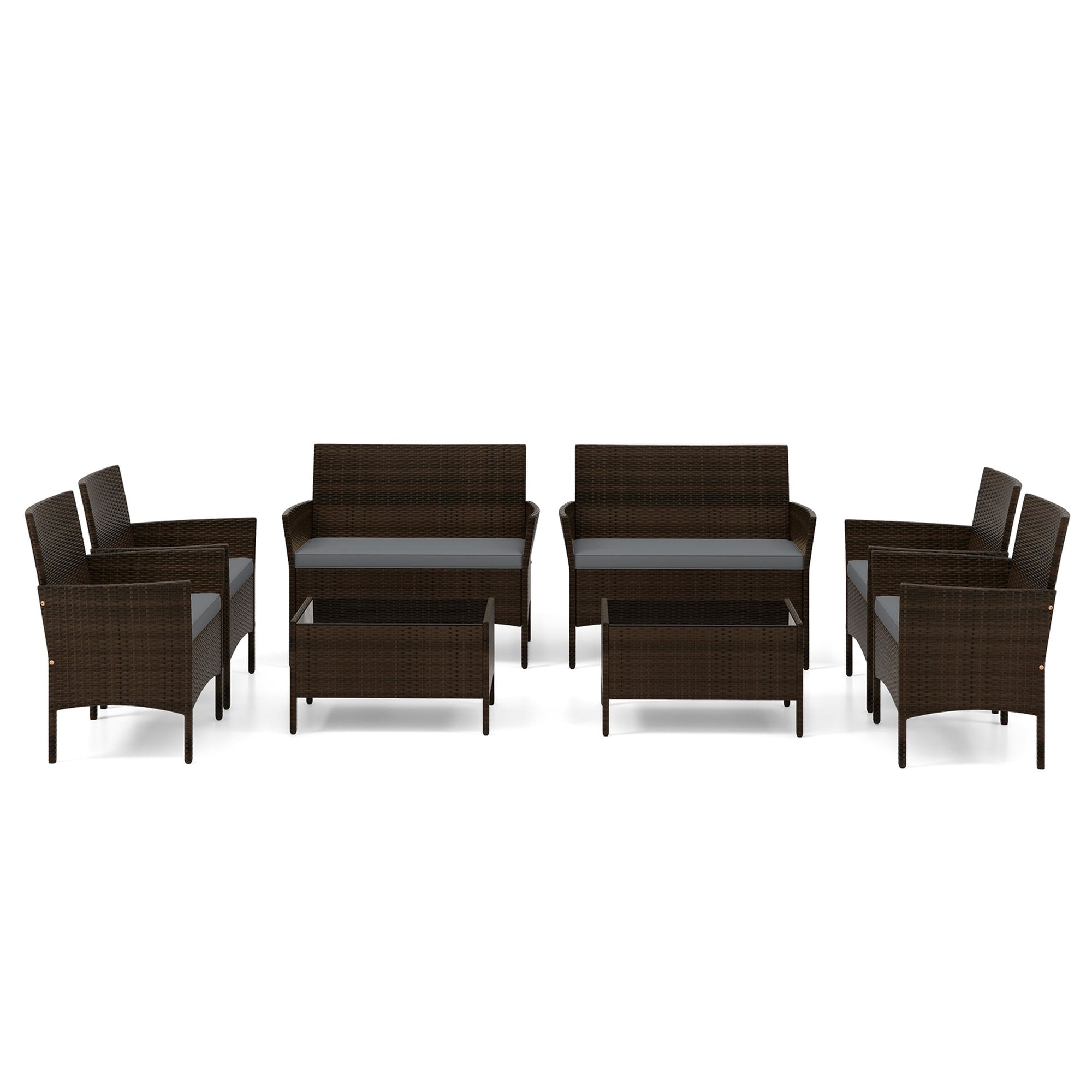 Ensemble de meubles de jardin en rotin 8 pièces avec table d'appoint
