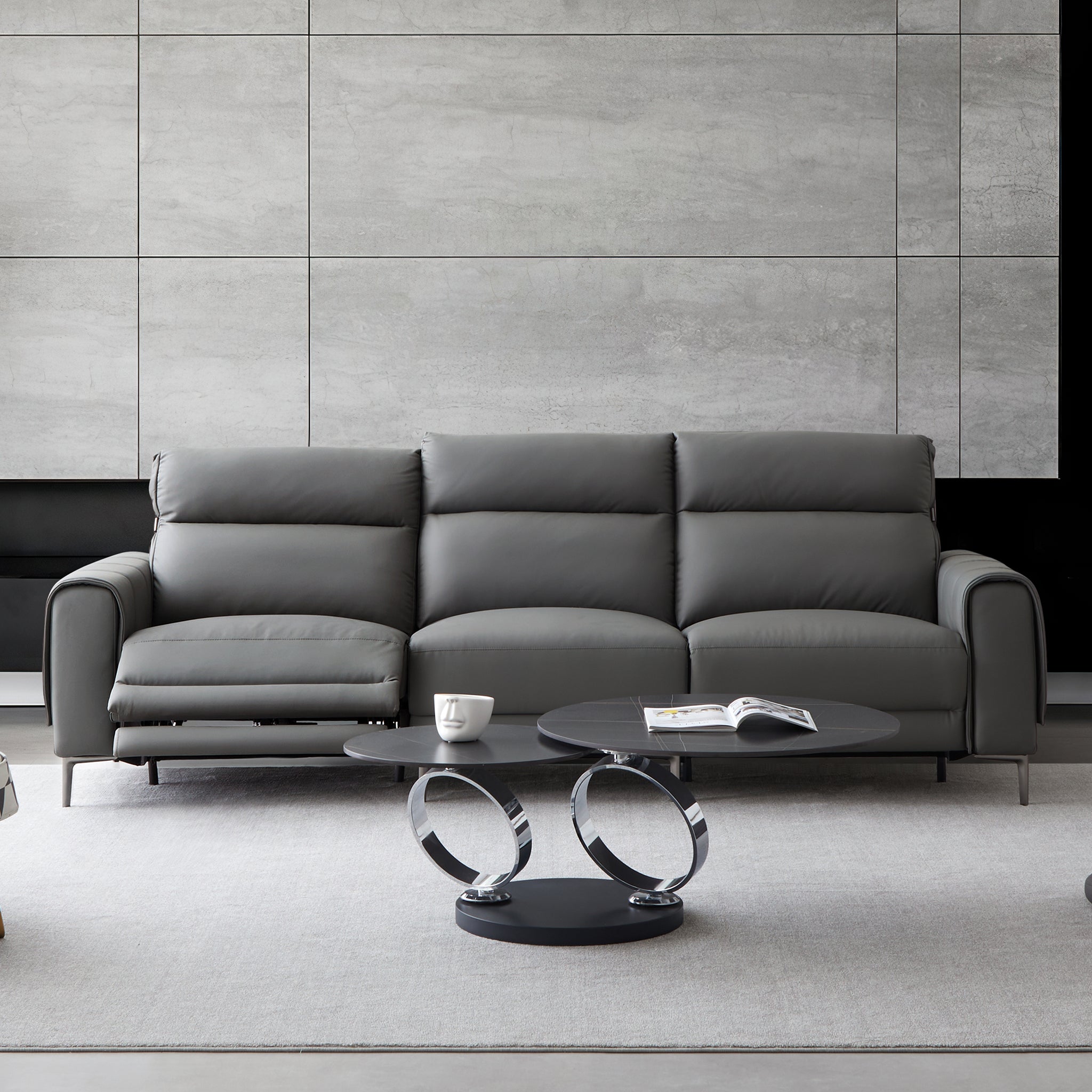 Canapé-lit inclinable électrique en cuir Louis