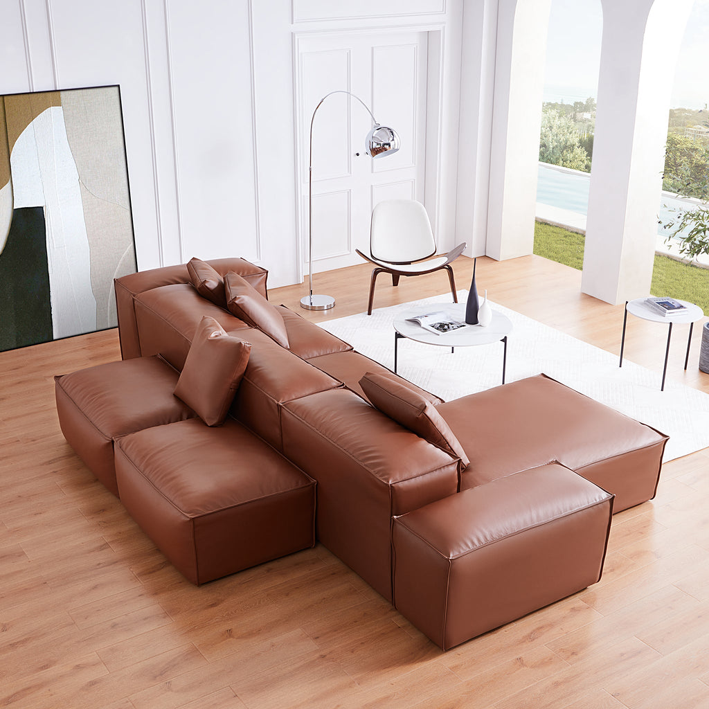 Cube Modular Khaki Genuine Leather Double-Sided Sectional