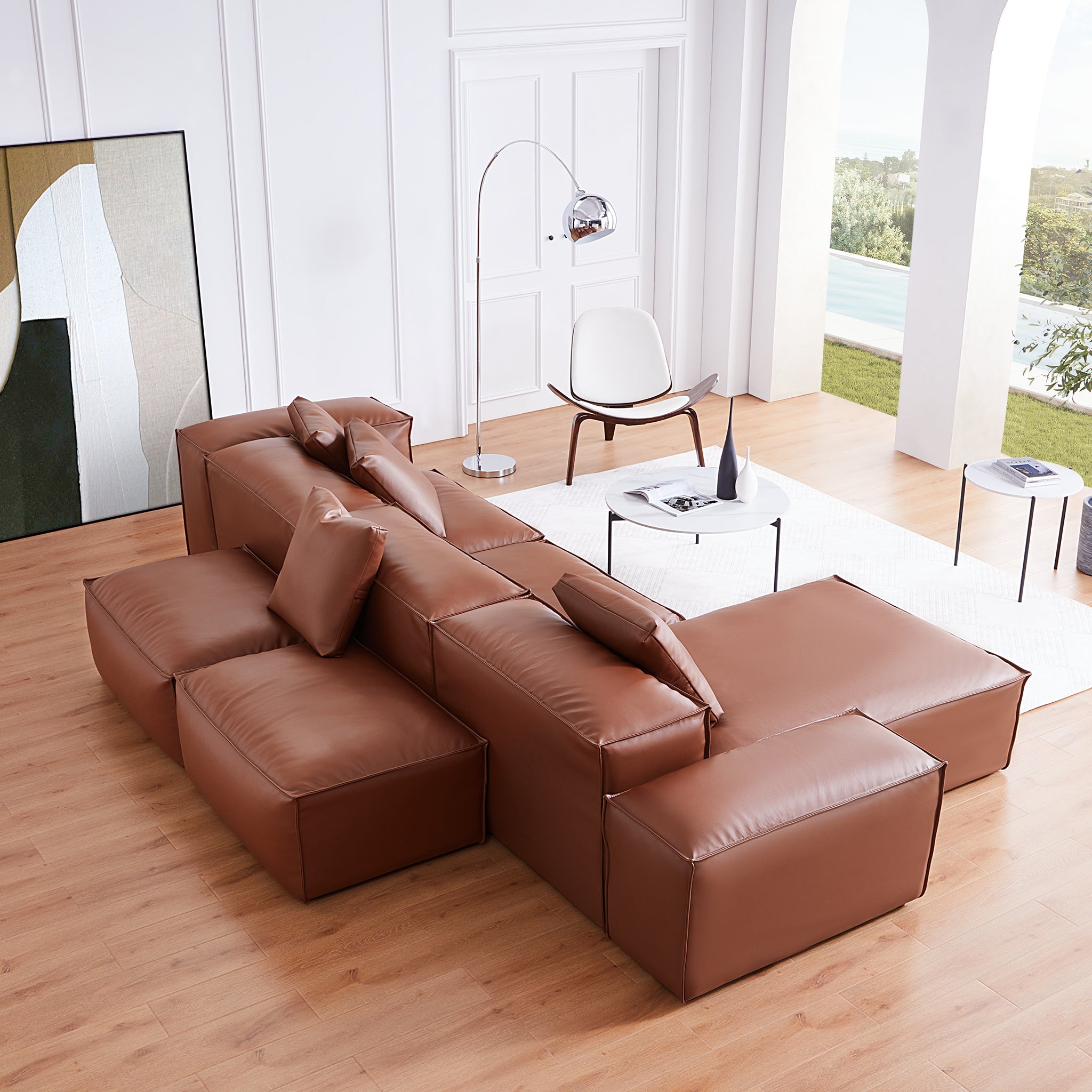 Cube Modular Khaki Genuine Leather Double-Sided Sectional
