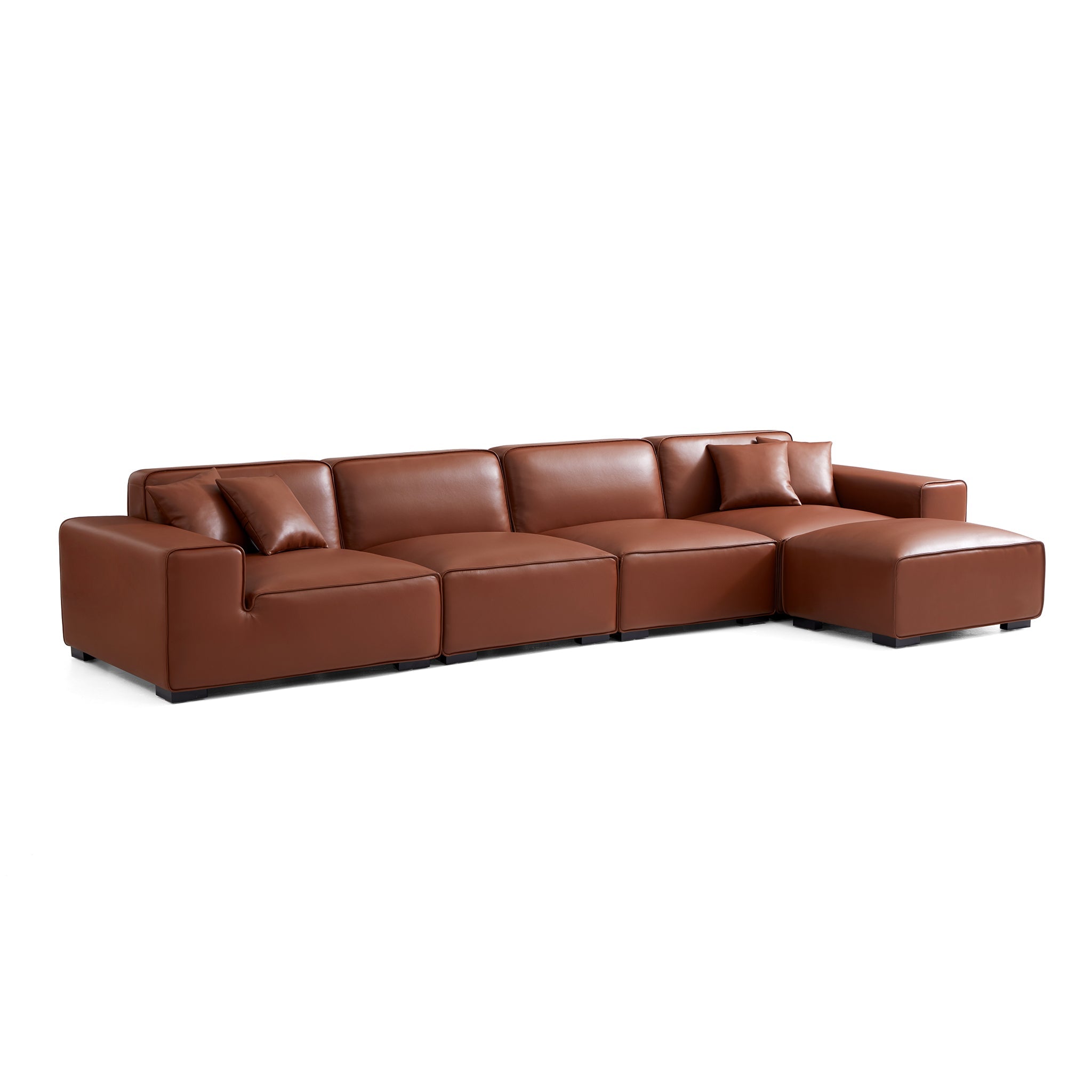Domus Modular Khaki Leather Sofa and Ottoman