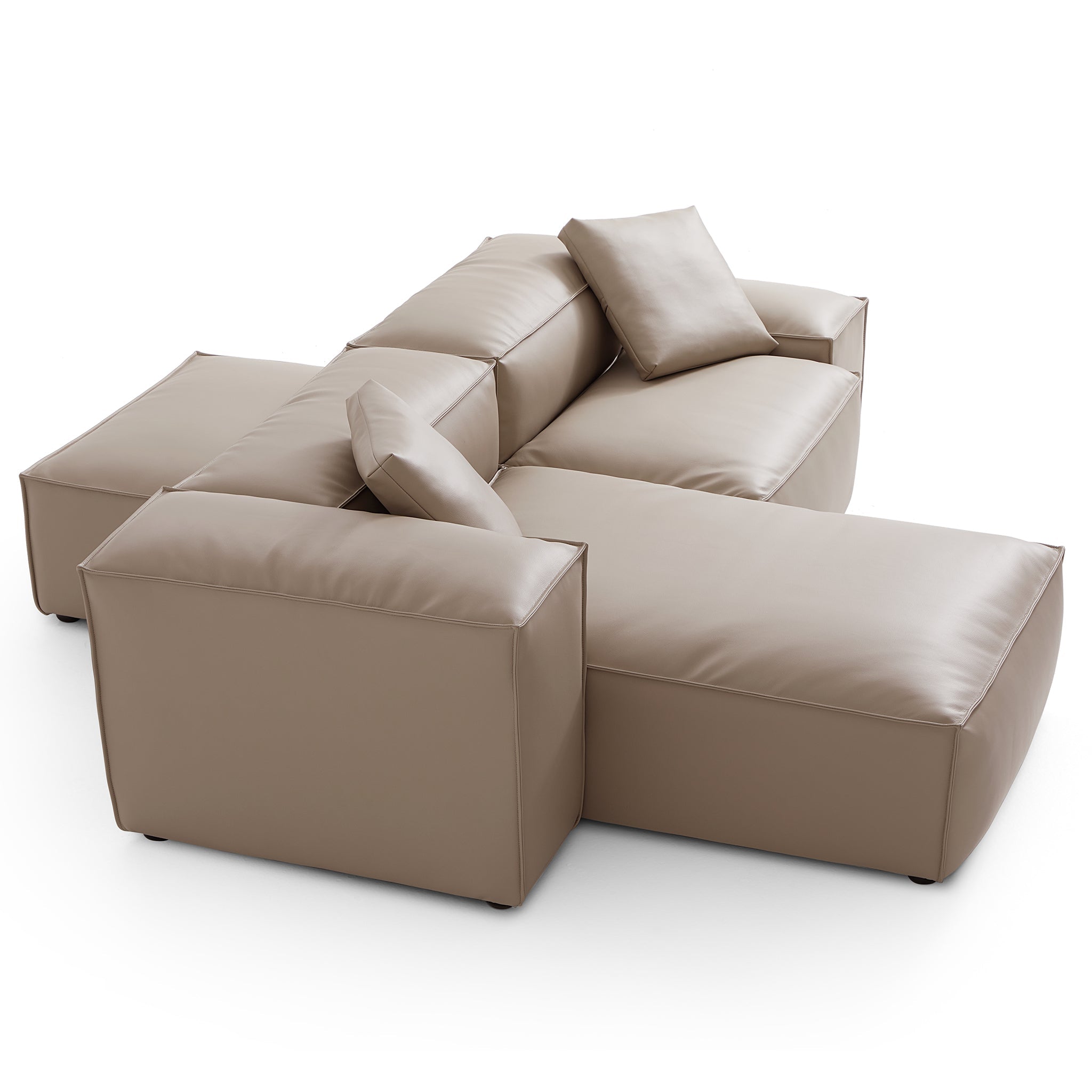 Cube Modular Beige Genuine Leather Double-Sided Sectional