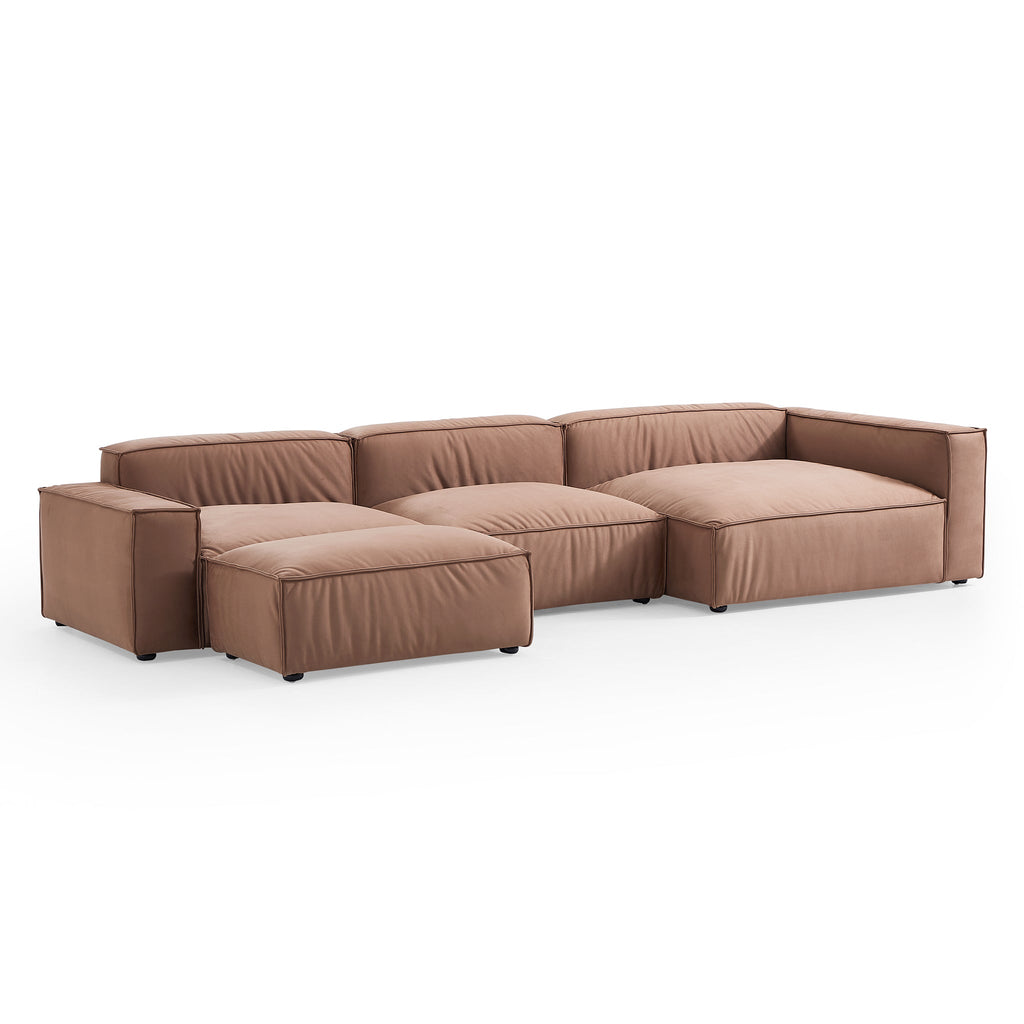Canapé sectionnel et pouf de luxe minimaliste en tissu marron