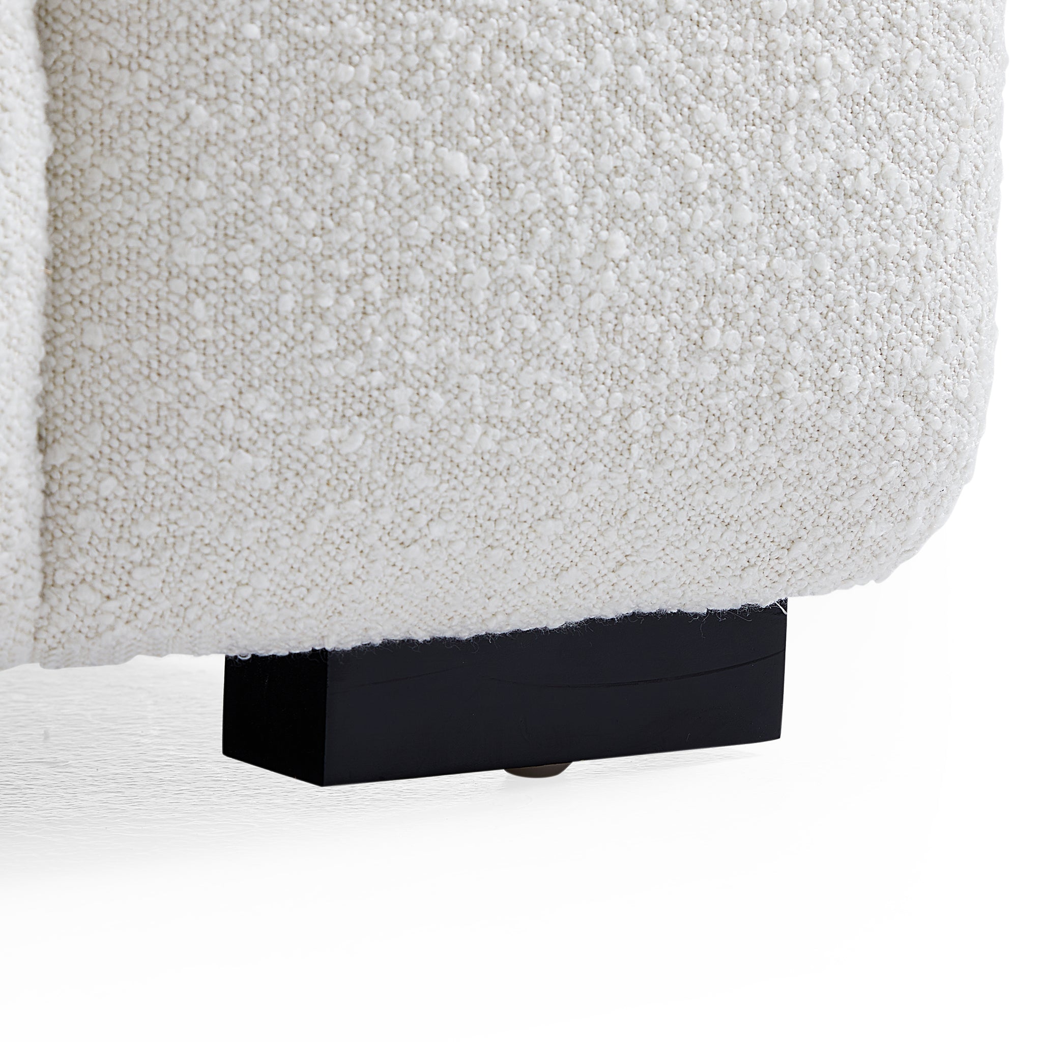 Cushy White Boucle Fabric Tufted Sofa With Ottoman